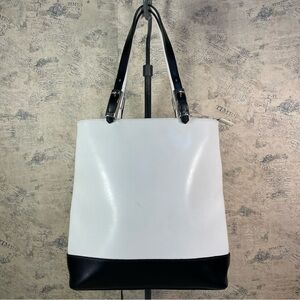 Frederic Paris Made in France Leather Tote Bag Black White Colorblock Shoulder